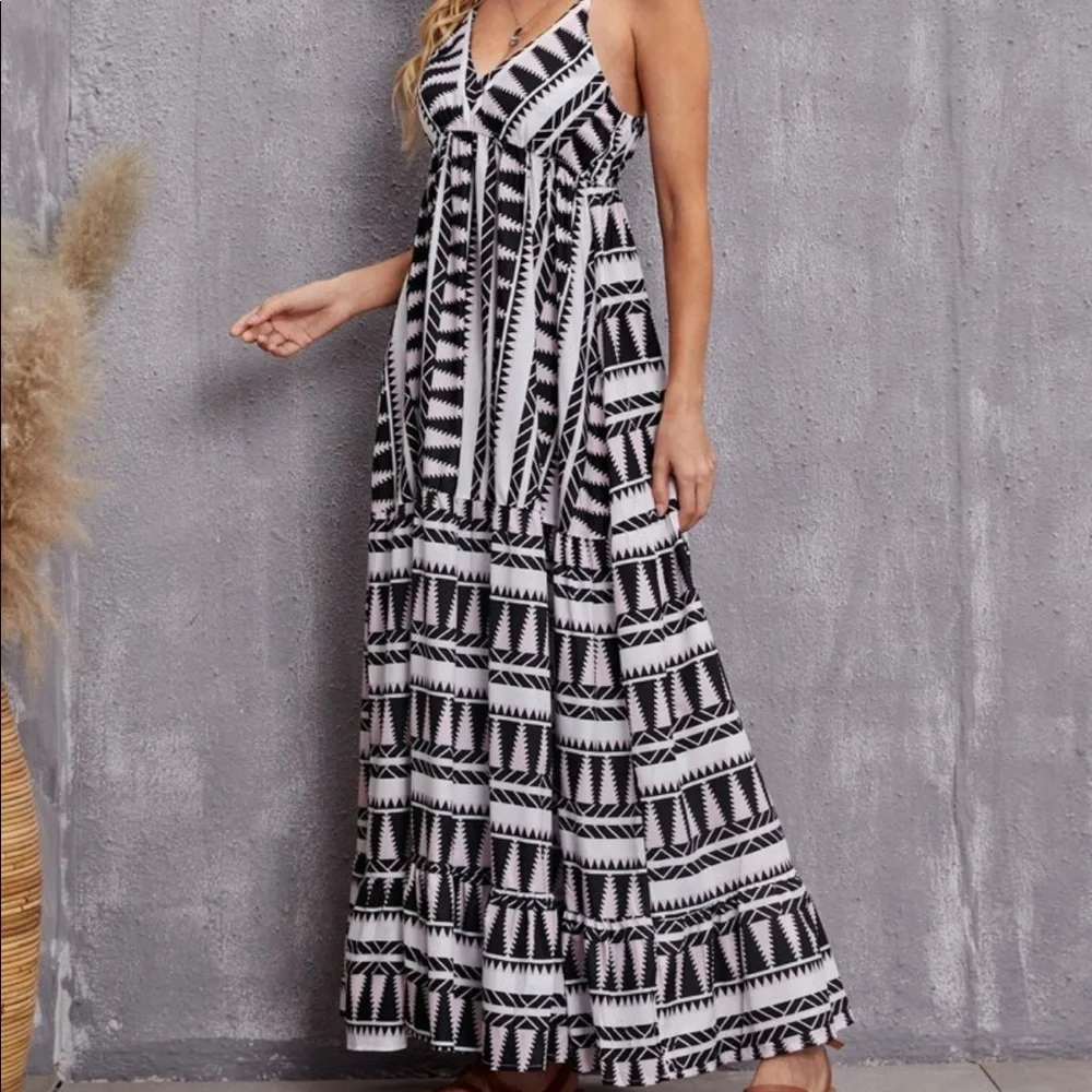 Boho Geo Abstract Print Cami Maxi Dress GREEN - Picture 5 of 11